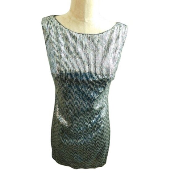 White House Black Market WHBM Size XXS Black Silver Sequin Shift Style Dress NWT - Picture 4 of 4